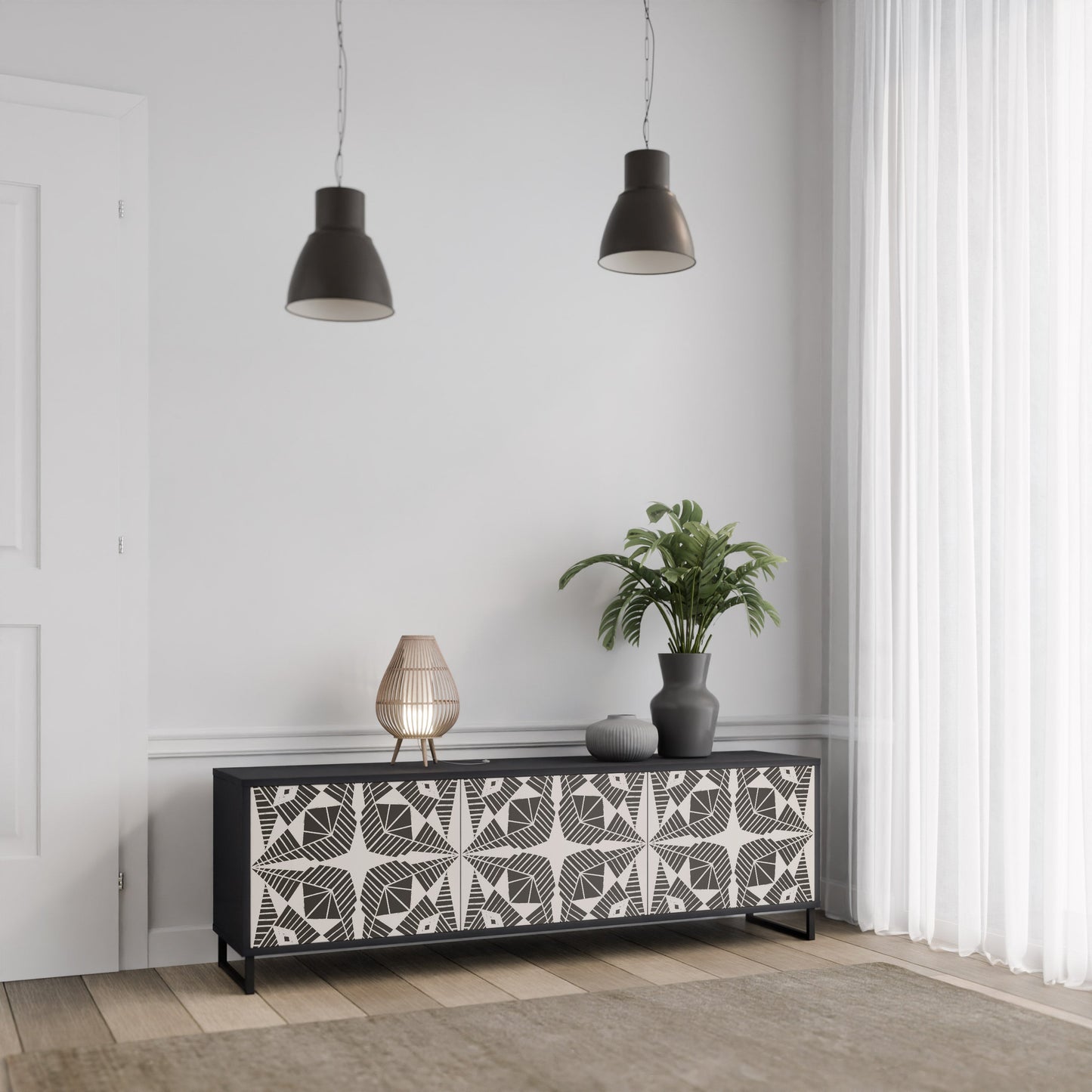 MONOCHROME NEXUS TV-bänk med 3 dörrar i svart finish
