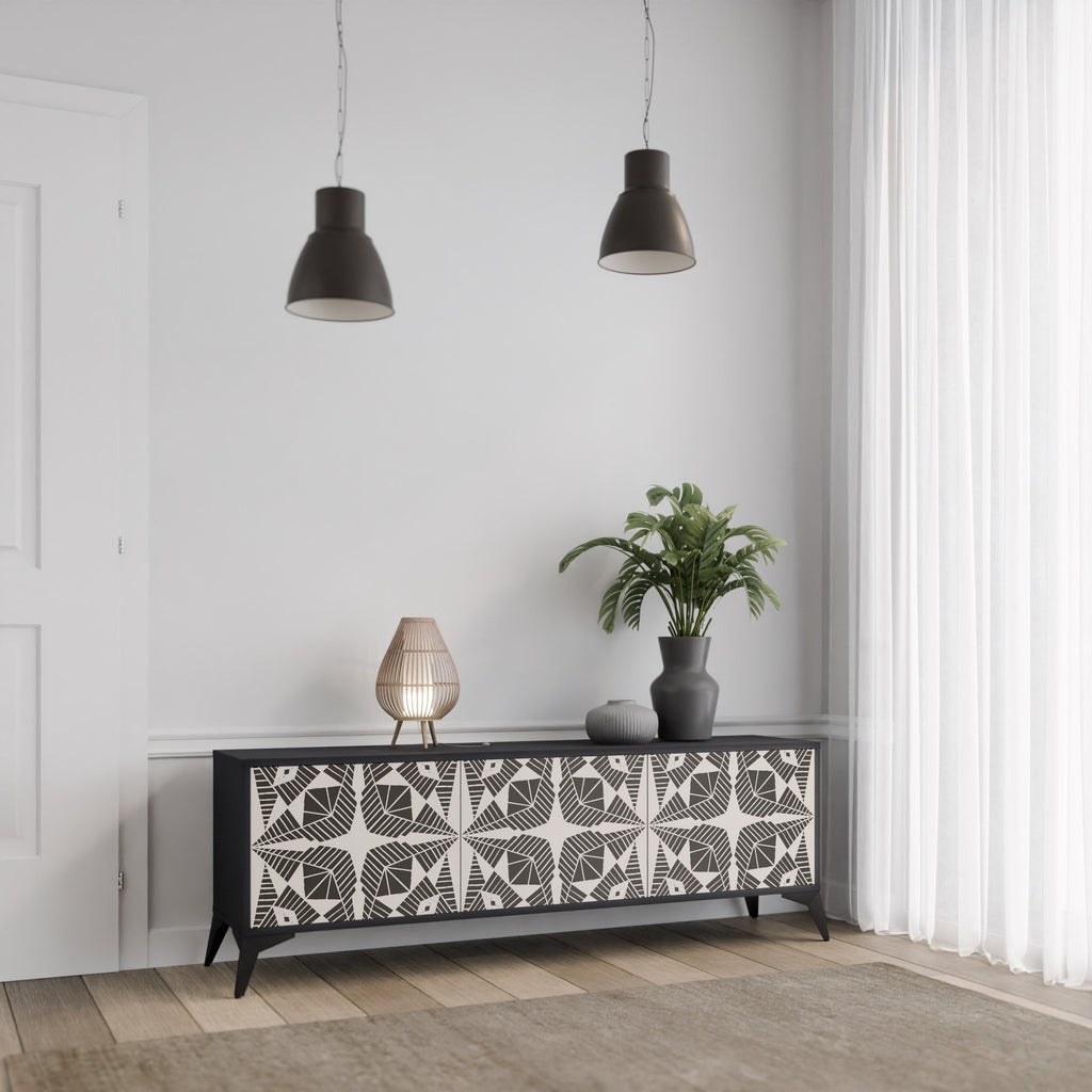 MONOCHROME NEXUS TV-bänk med 3 dörrar i svart finish