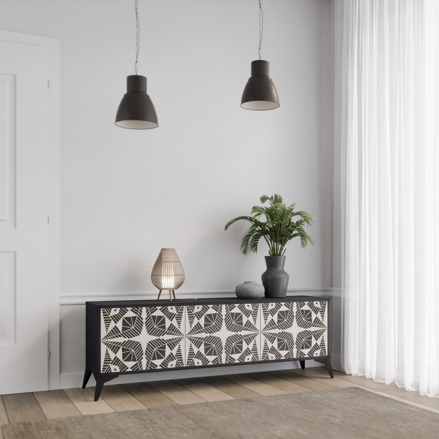 MONOCHROME NEXUS TV-bänk med 3 dörrar i svart finish