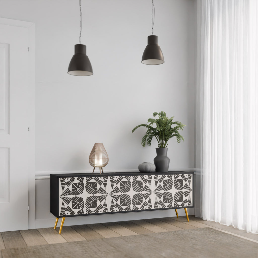 MONOCHROME NEXUS TV-bänk med 3 dörrar i svart finish