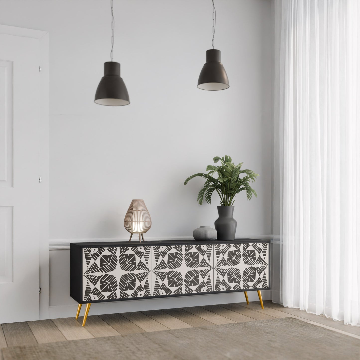MONOCHROME NEXUS TV-bänk med 3 dörrar i svart finish