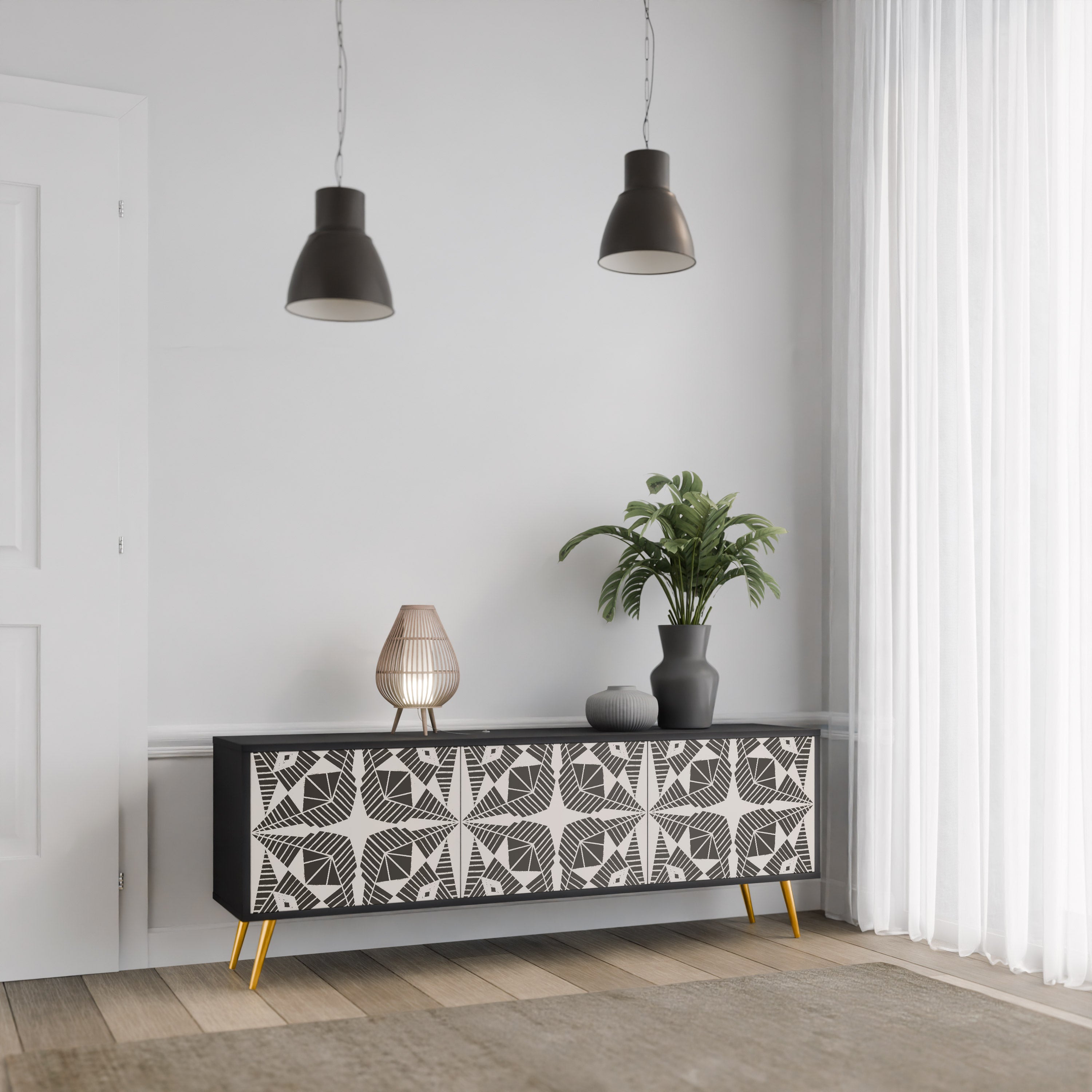 MONOCHROME NEXUS TV-bänk med 3 dörrar i svart finish