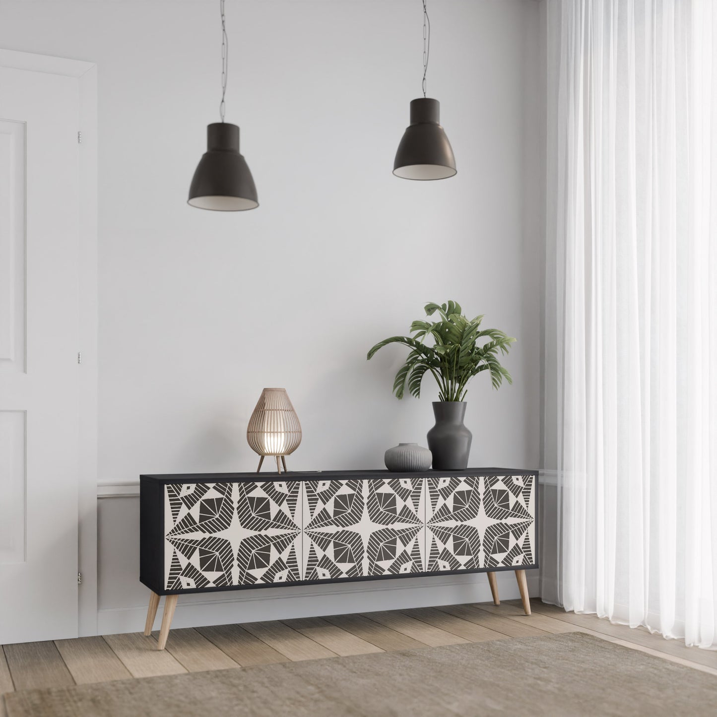 MONOCHROME NEXUS TV-bänk med 3 dörrar i svart finish