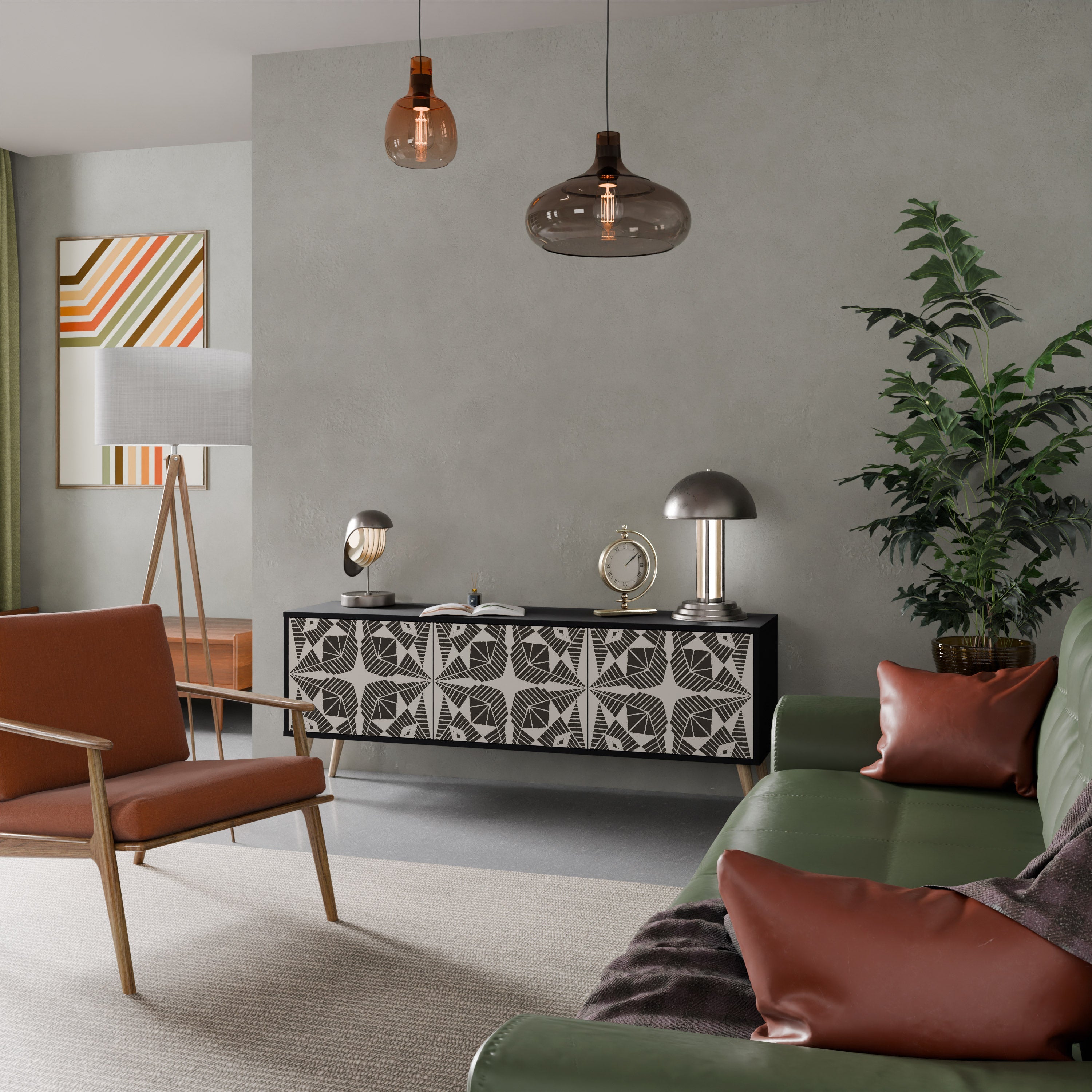 MONOCHROME NEXUS TV-bänk med 3 dörrar i svart finish