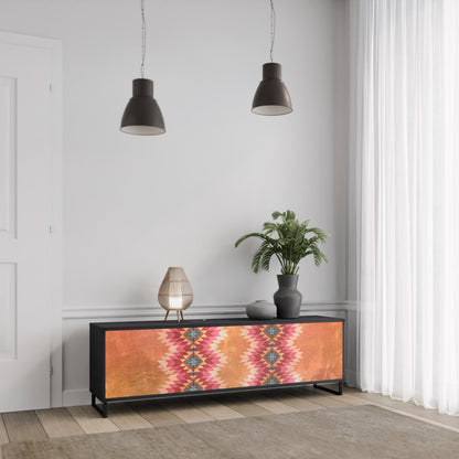 INDIAN FOLK TV-bänk med 3 dörrar i svart finish