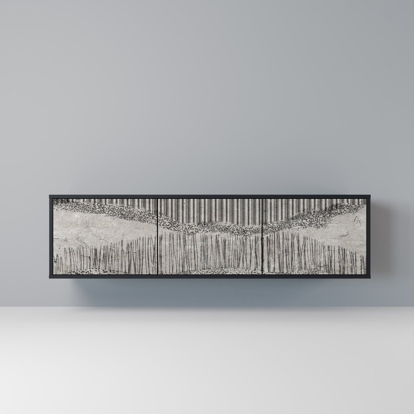 GRAIN LINES TV-bänk med 3 dörrar i svart finish