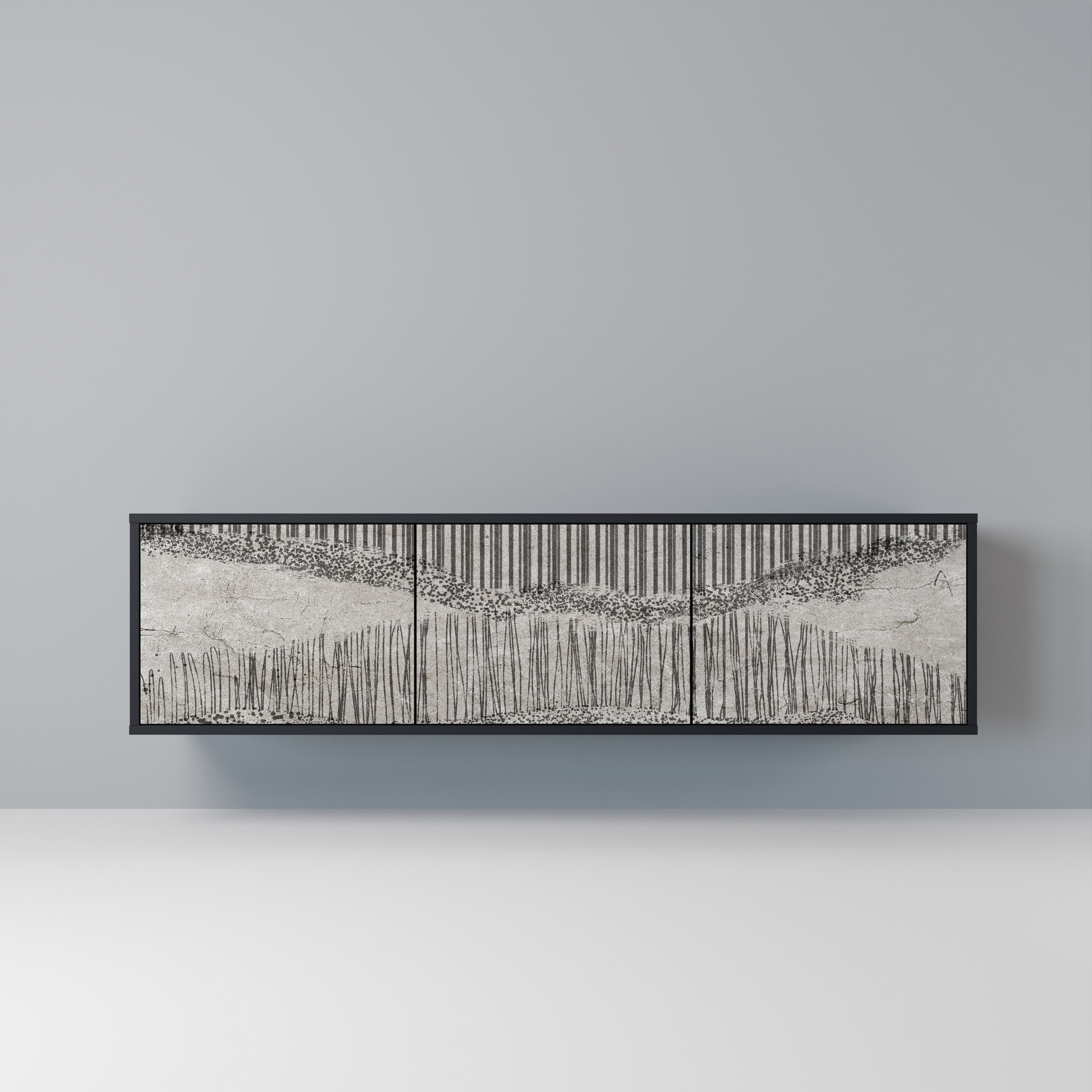 GRAIN LINES TV-bänk med 3 dörrar i svart finish