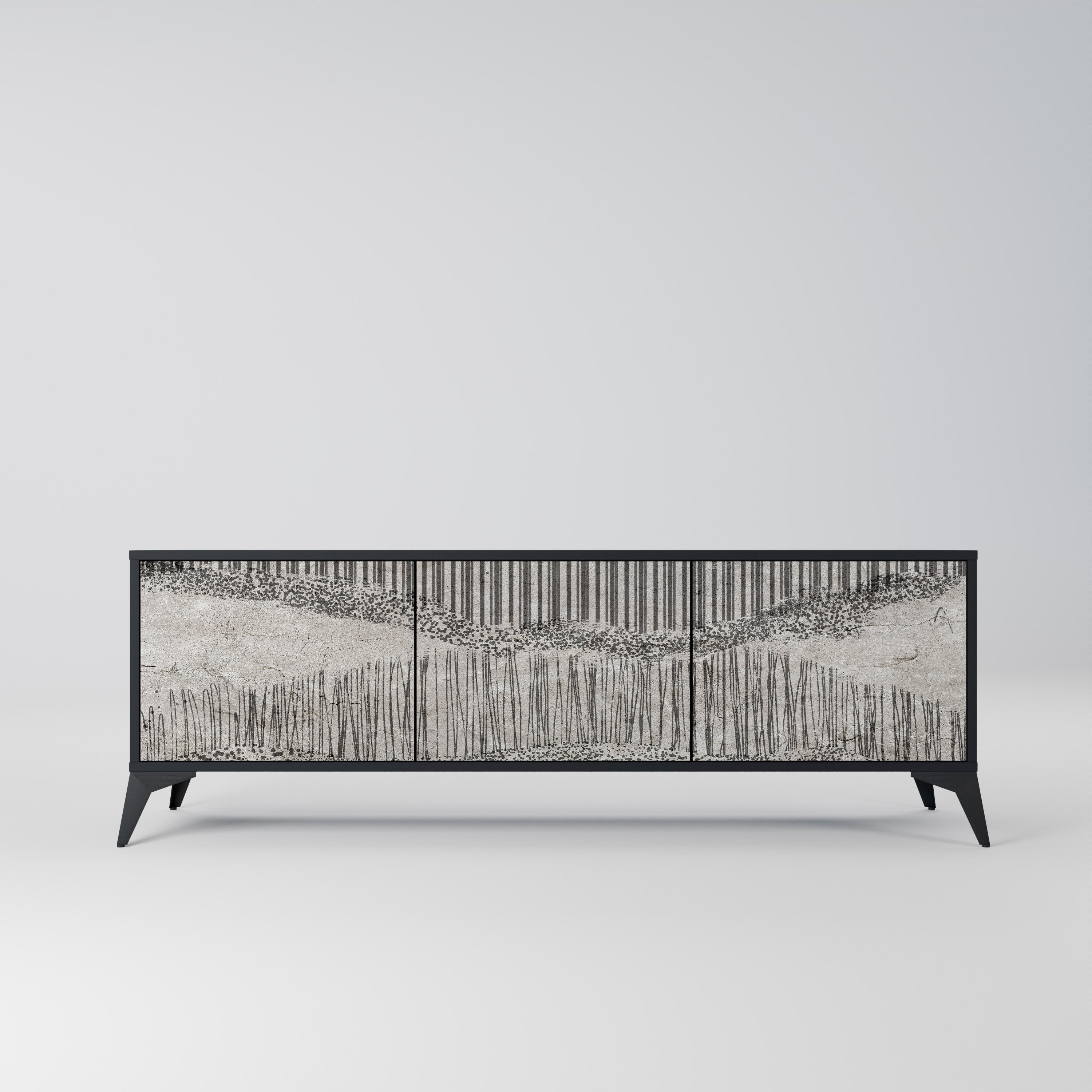 GRAIN LINES TV-bänk med 3 dörrar i svart finish