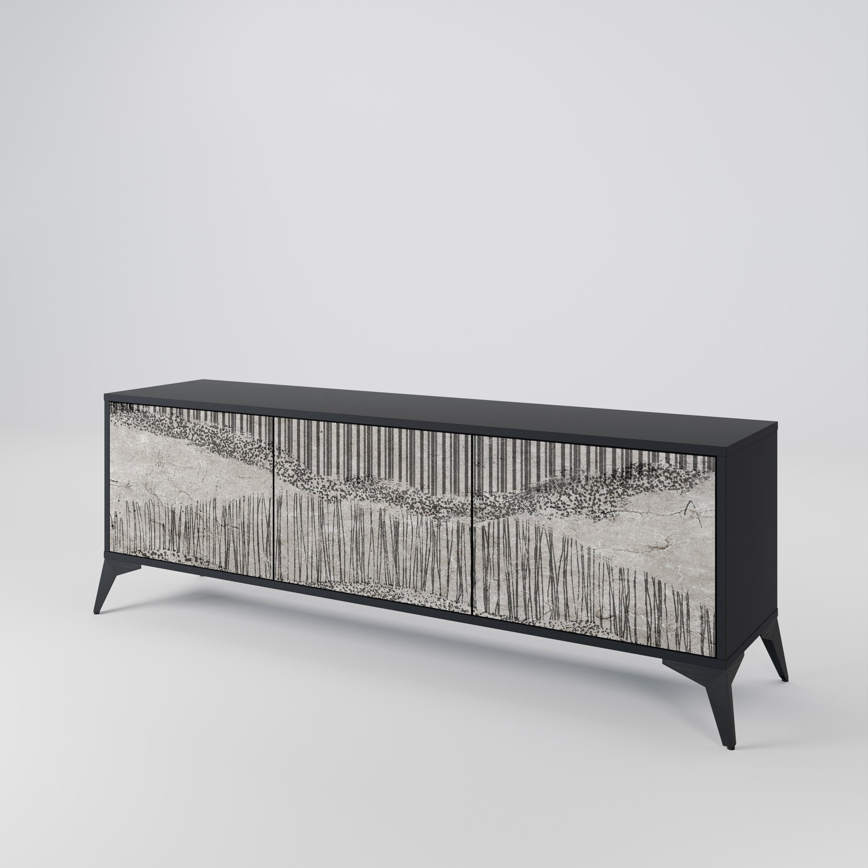GRAIN LINES TV-bänk med 3 dörrar i svart finish