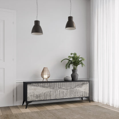 GRAIN LINES TV-bänk med 3 dörrar i svart finish