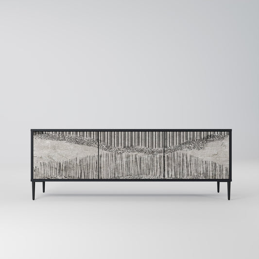 GRAIN LINES TV-bänk med 3 dörrar i svart finish