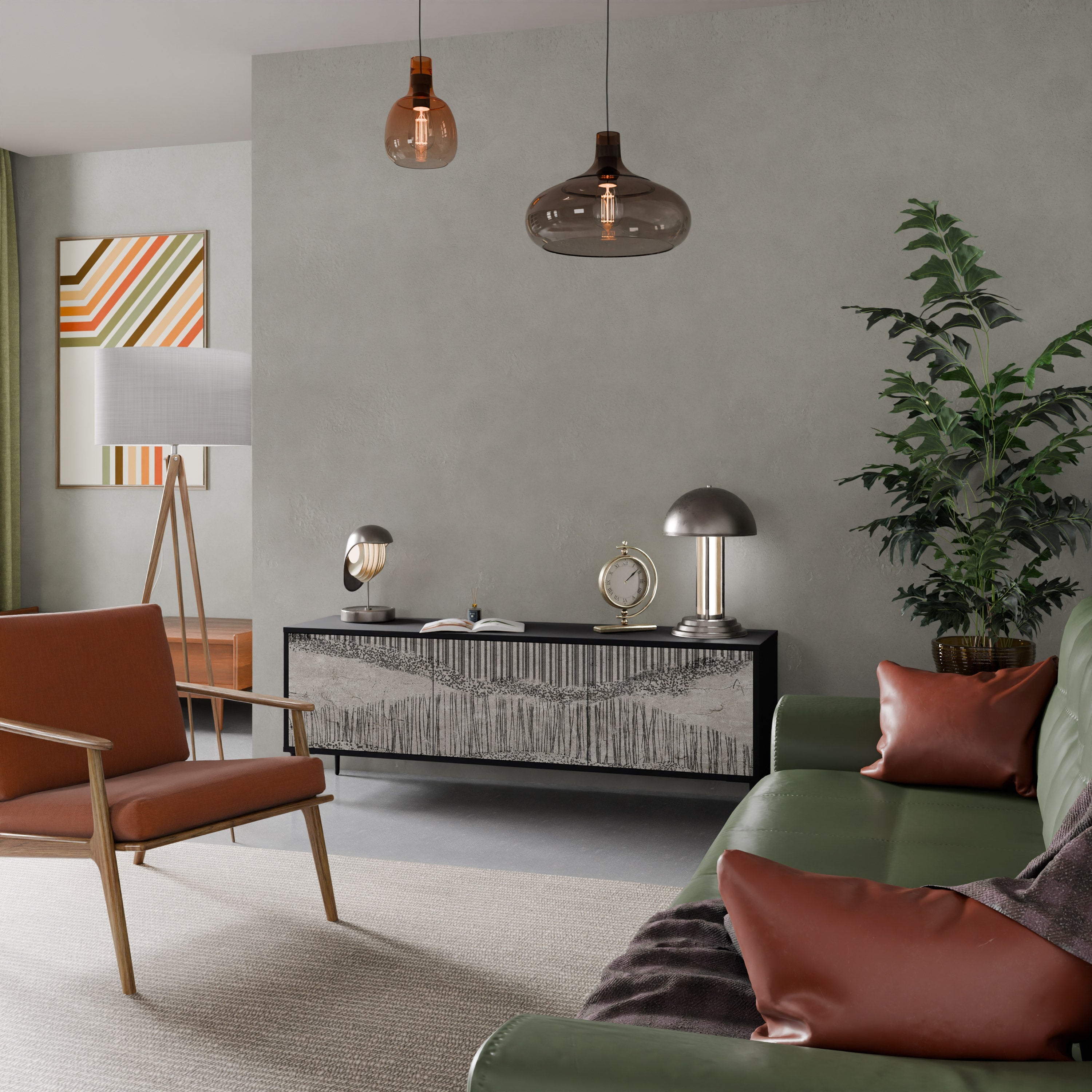 GRAIN LINES TV-bänk med 3 dörrar i svart finish