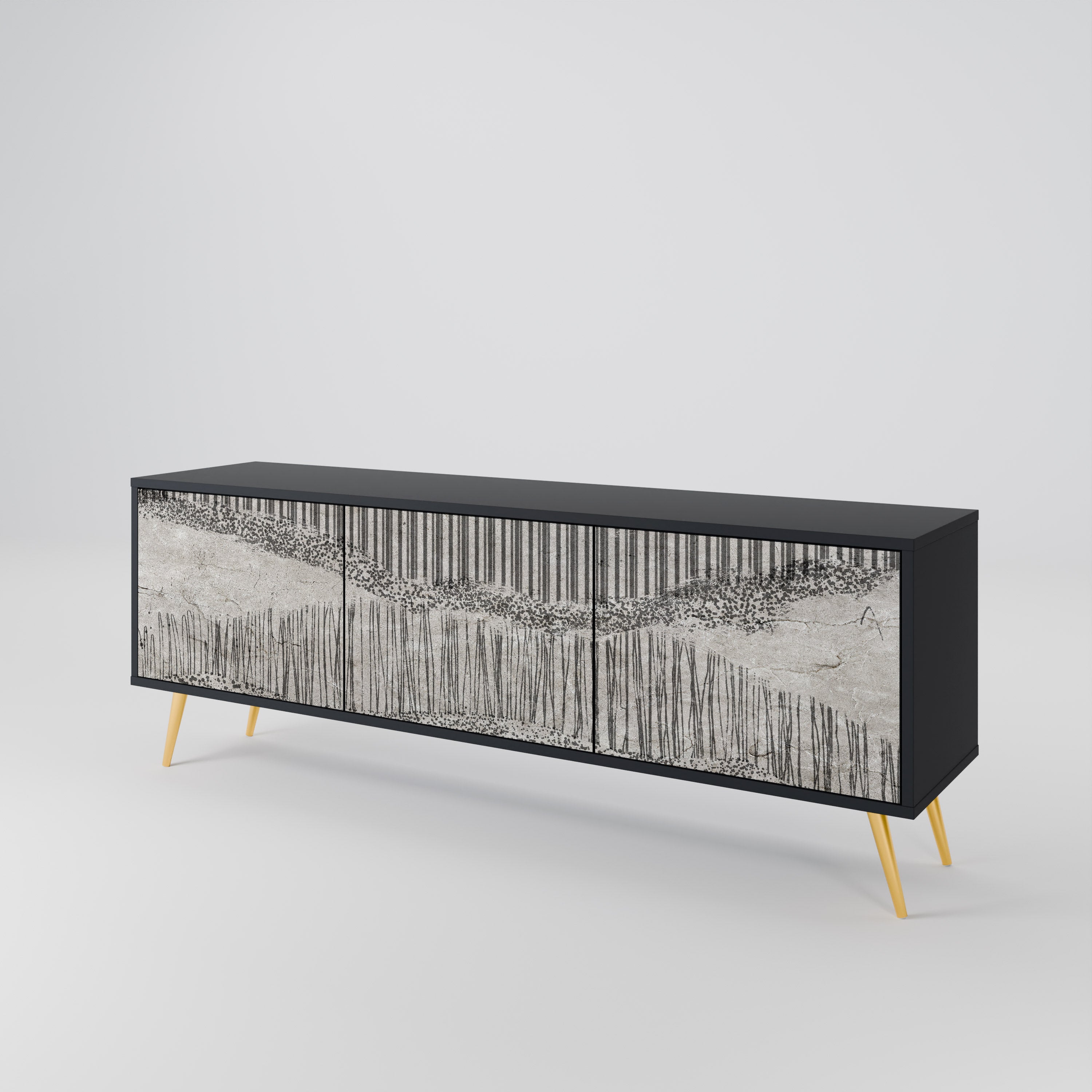 GRAIN LINES TV-bänk med 3 dörrar i svart finish