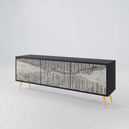 GRAIN LINES TV-bänk med 3 dörrar i svart finish