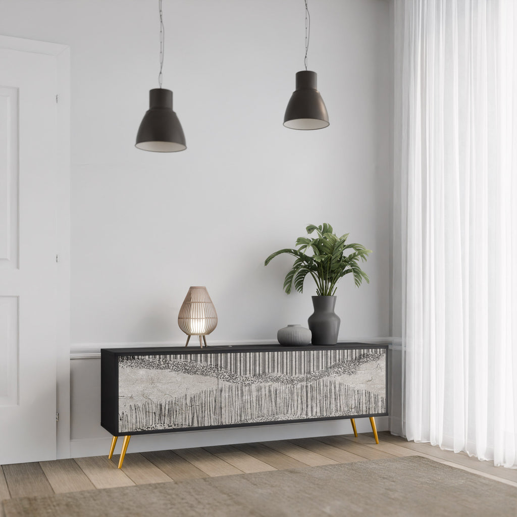 GRAIN LINES TV-bänk med 3 dörrar i svart finish