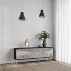 GRAIN LINES 3-Door TV Stand in Black Finish