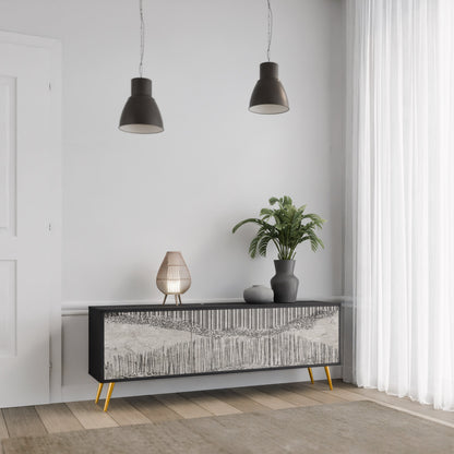 GRAIN LINES TV-bänk med 3 dörrar i svart finish