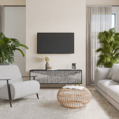 GRAIN LINES TV-bänk med 3 dörrar i svart finish