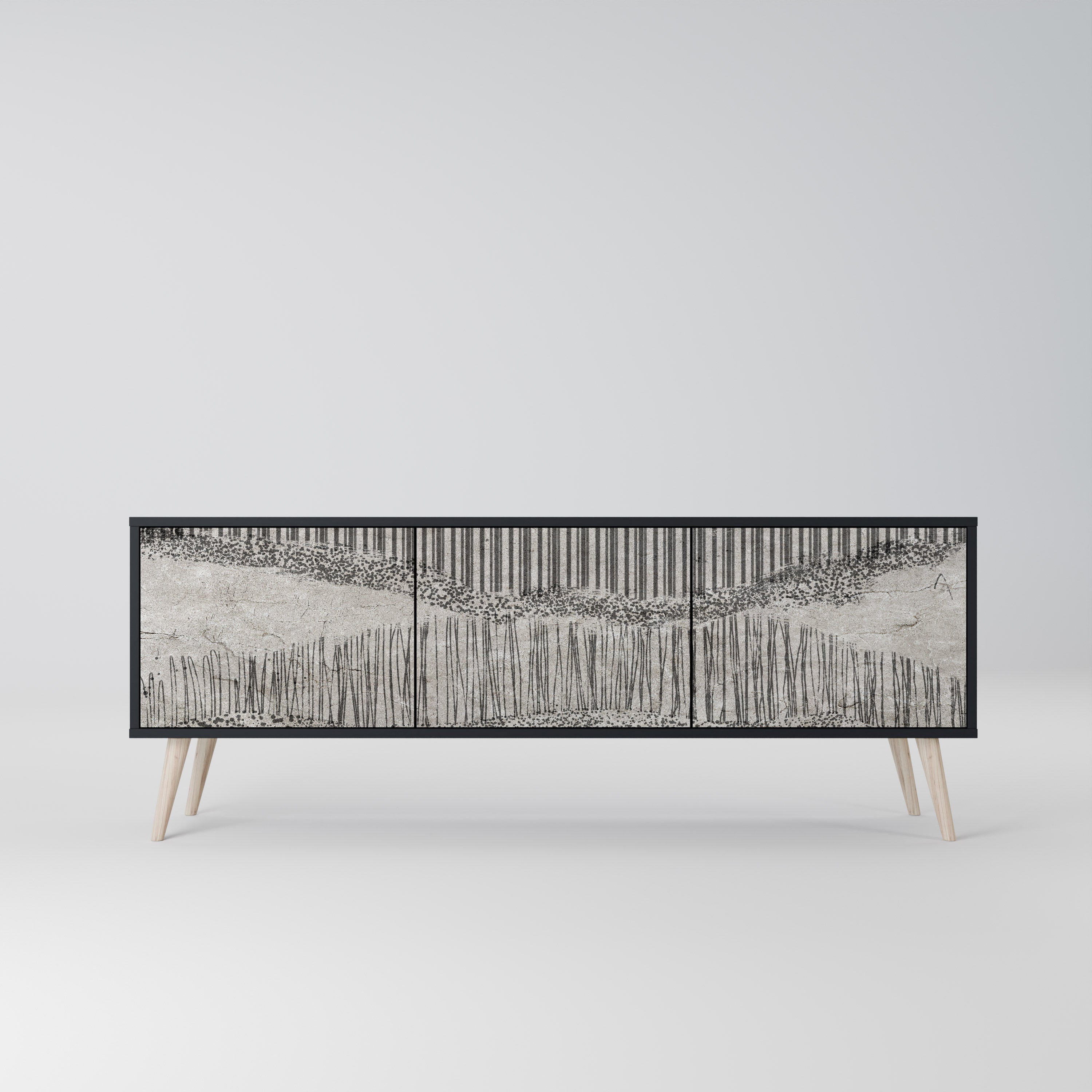 GRAIN LINES TV-bänk med 3 dörrar i svart finish