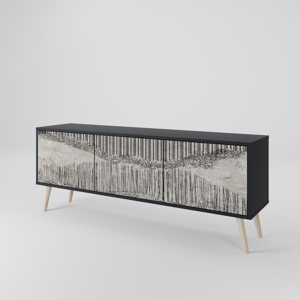 GRAIN LINES TV-bänk med 3 dörrar i svart finish