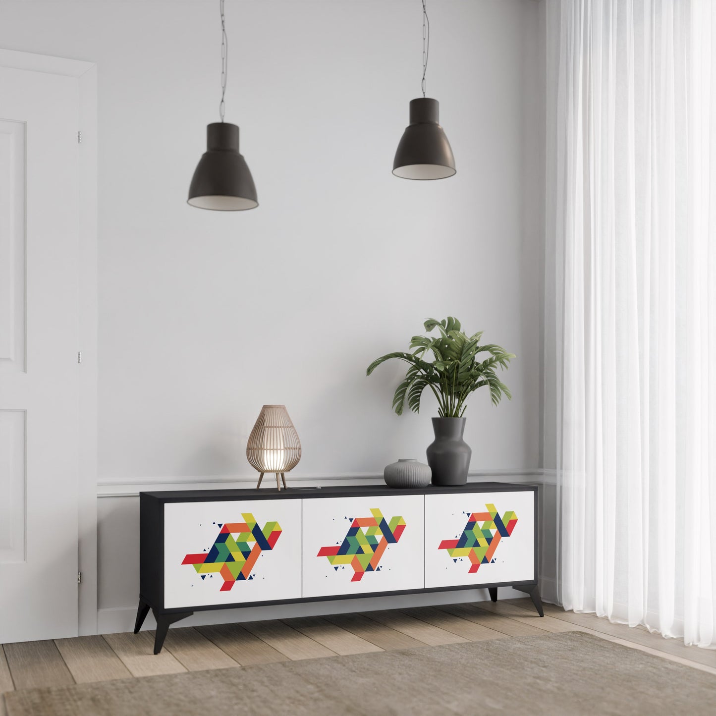 FUTURE SIGN TV-bänk med 3 dörrar i svart finish