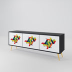 FUTURE SIGN 3-Door TV Stand in Black Finish