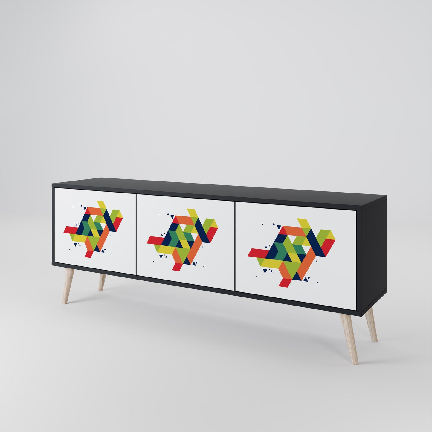 FUTURE SIGN TV-bänk med 3 dörrar i svart finish