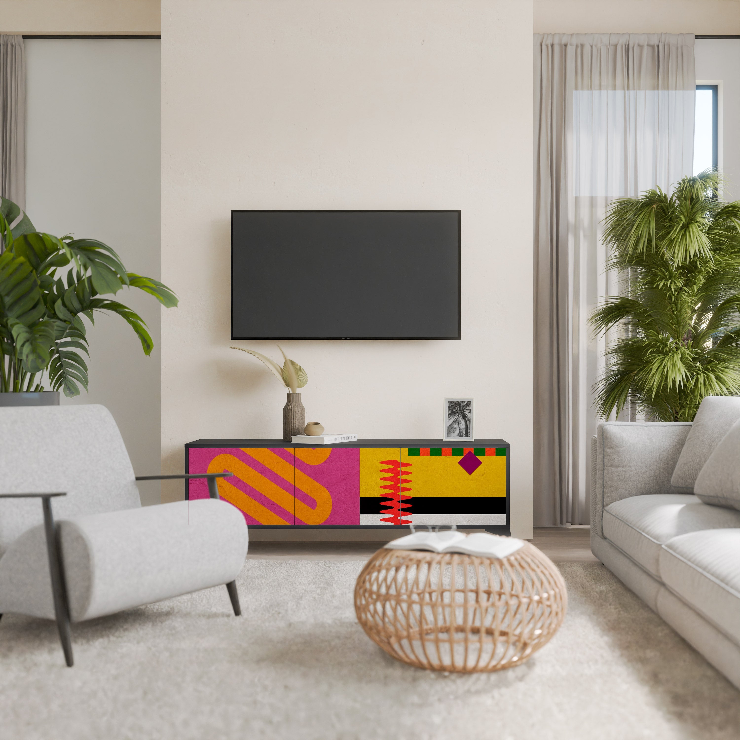 VIVID ART TV-bänk med 3 dörrar i svart finish