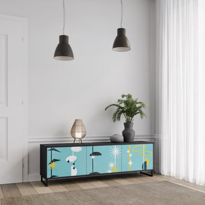 VÄGAR TILL LYCKA TV-bänk med 3 dörrar i svart finish