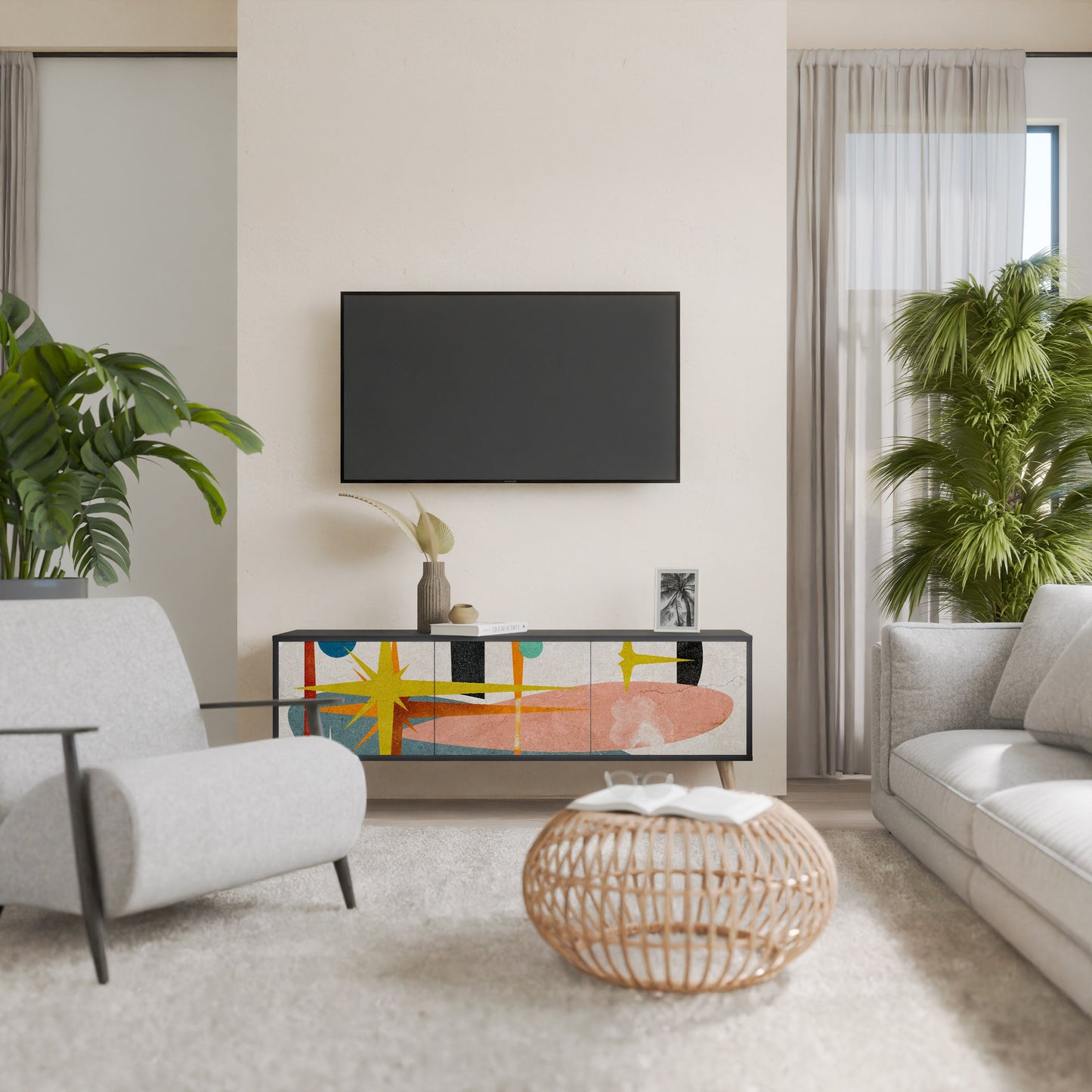 INTERSTELLAR VIBES 3-Door TV Stand in Black Finish