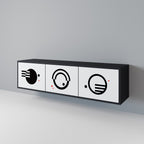 BLACK AND WHITE COMBINATION 3-Door TV Stand in Black Finish