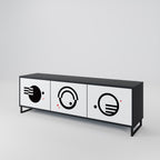 BLACK AND WHITE COMBINATION 3-Door TV Stand in Black Finish