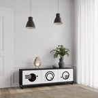 BLACK AND WHITE COMBINATION 3-Door TV Stand in Black Finish