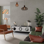 BLACK AND WHITE COMBINATION 3-Door TV Stand in Black Finish