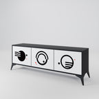 BLACK AND WHITE COMBINATION 3-Door TV Stand in Black Finish