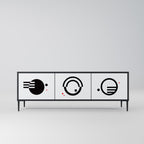 BLACK AND WHITE COMBINATION 3-Door TV Stand in Black Finish