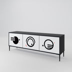 BLACK AND WHITE COMBINATION 3-Door TV Stand in Black Finish