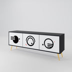 BLACK AND WHITE COMBINATION 3-Door TV Stand in Black Finish