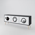 BLACK AND WHITE COMBINATION 3-Door TV Stand in Black Finish