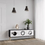 BLACK AND WHITE COMBINATION 3-Door TV Stand in Black Finish
