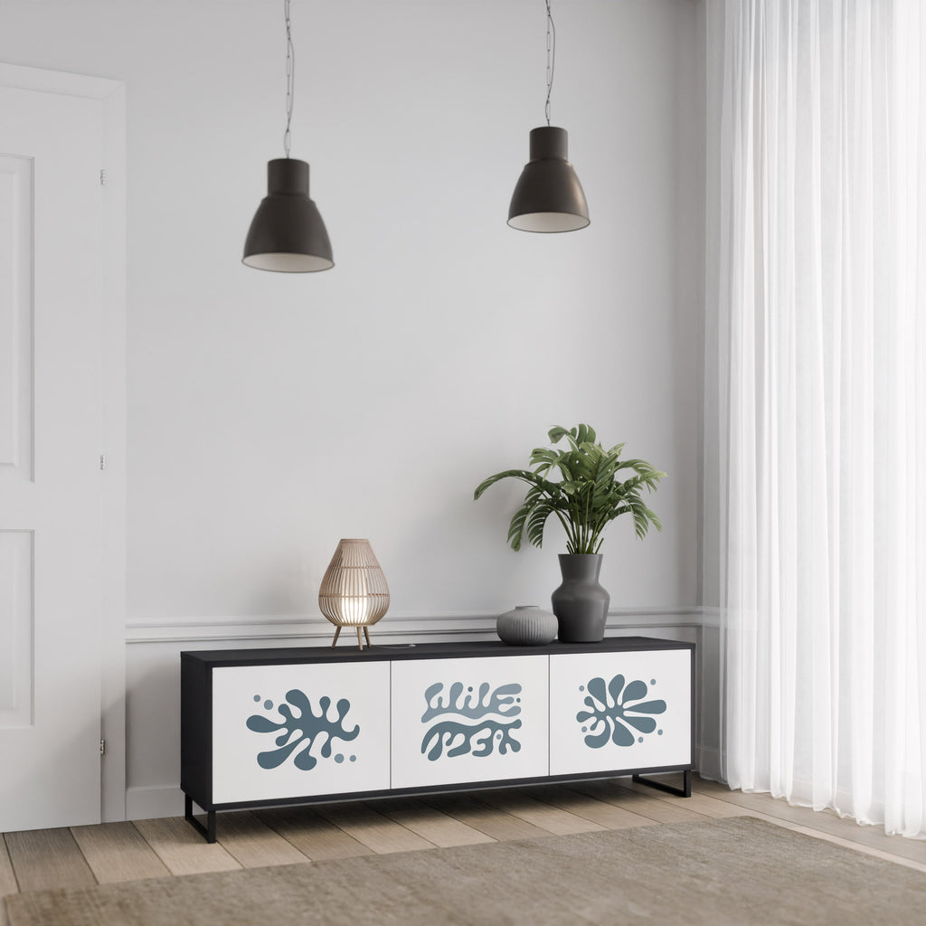 WONDERLAND VEGETATION TV-bänk med 3 dörrar i svart finish