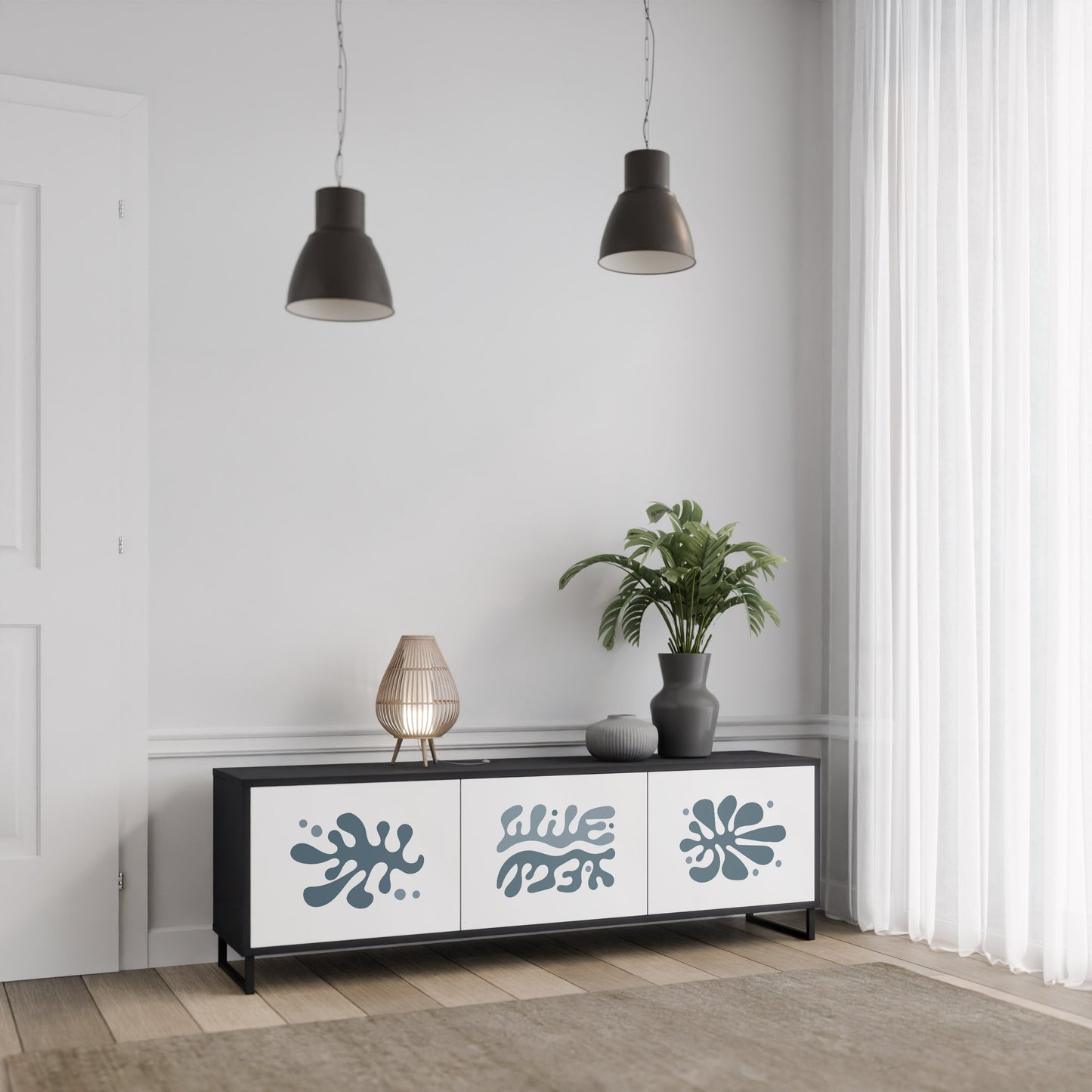WONDERLAND VEGETATION TV-bänk med 3 dörrar i svart finish