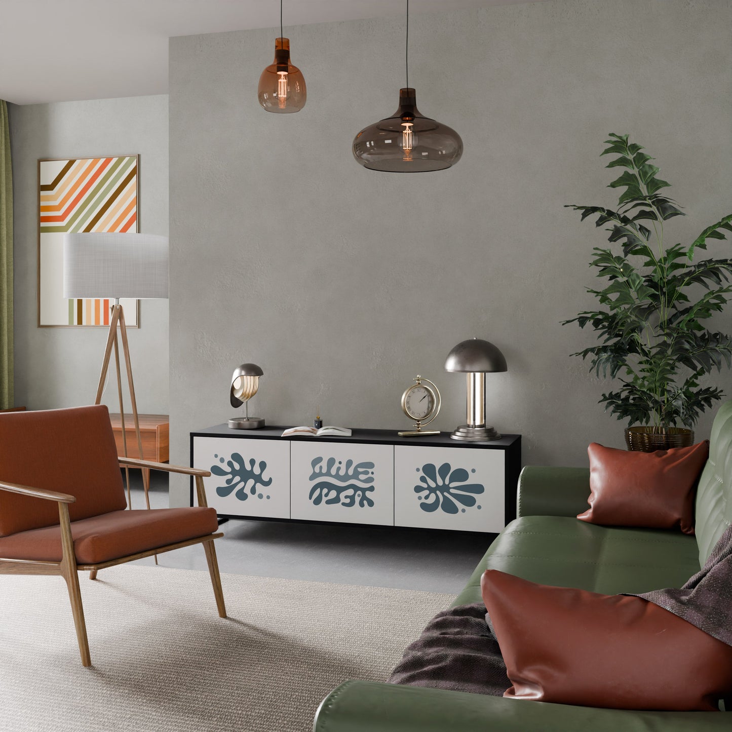 WONDERLAND VEGETATION TV-bänk med 3 dörrar i svart finish