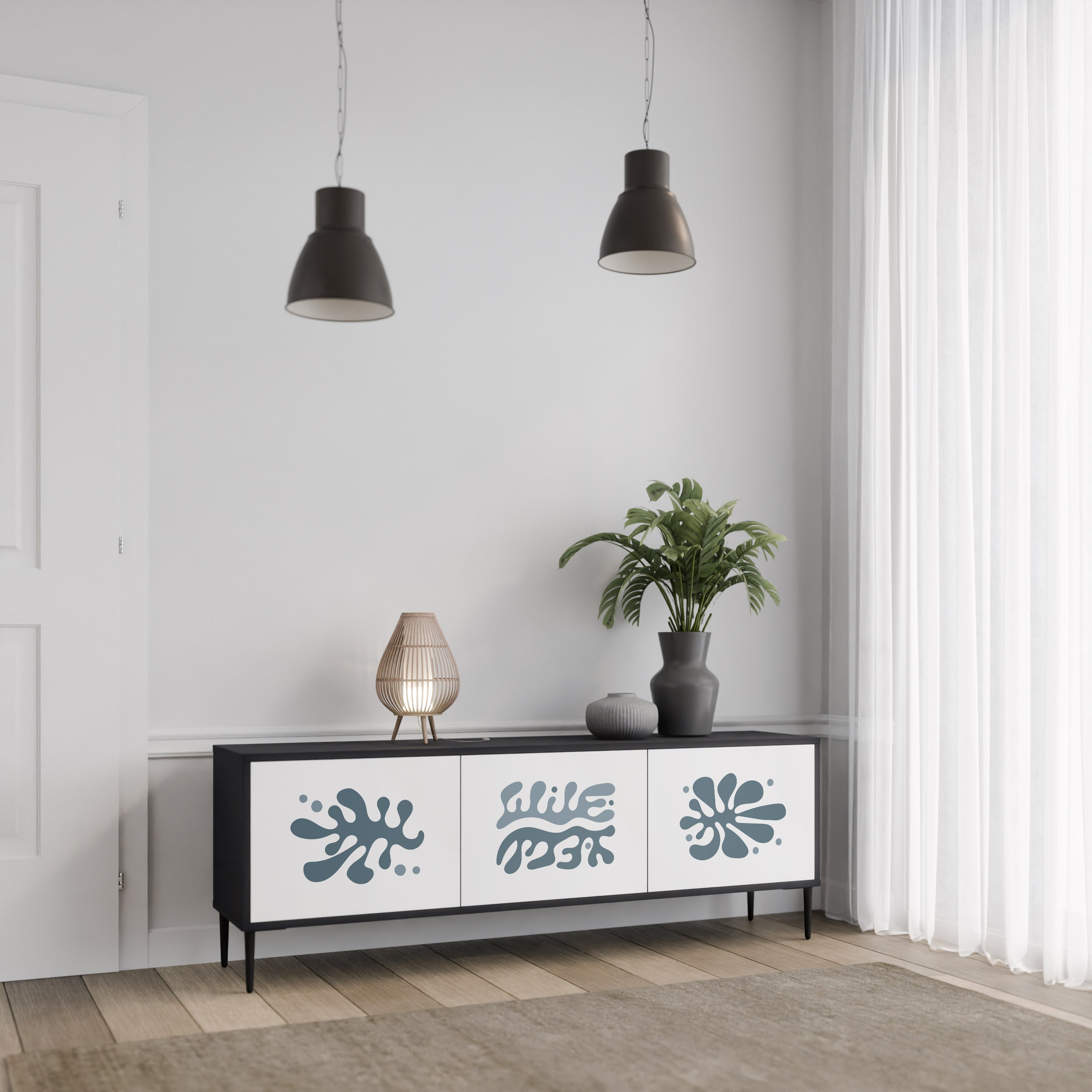 WONDERLAND VEGETATION TV-bänk med 3 dörrar i svart finish