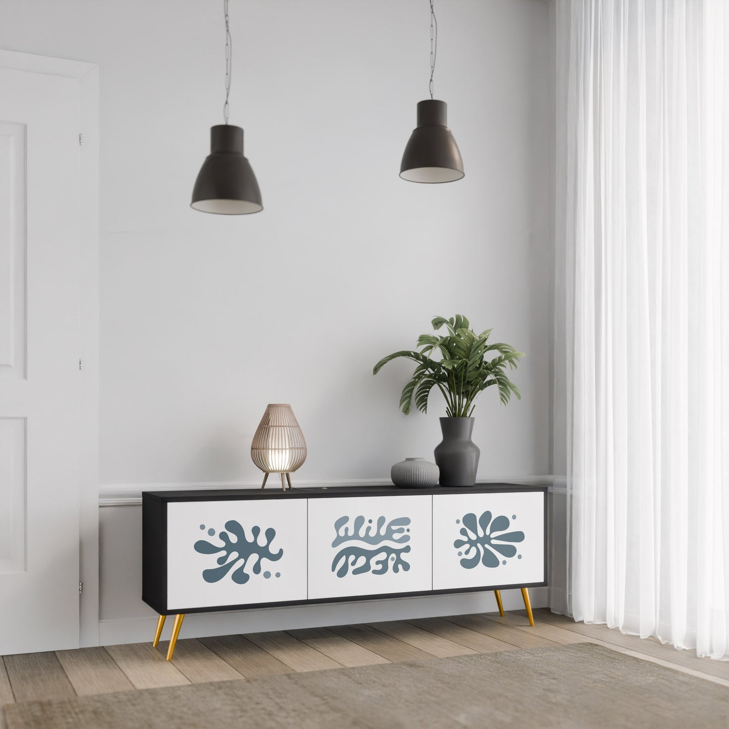 WONDERLAND VEGETATION TV-bänk med 3 dörrar i svart finish