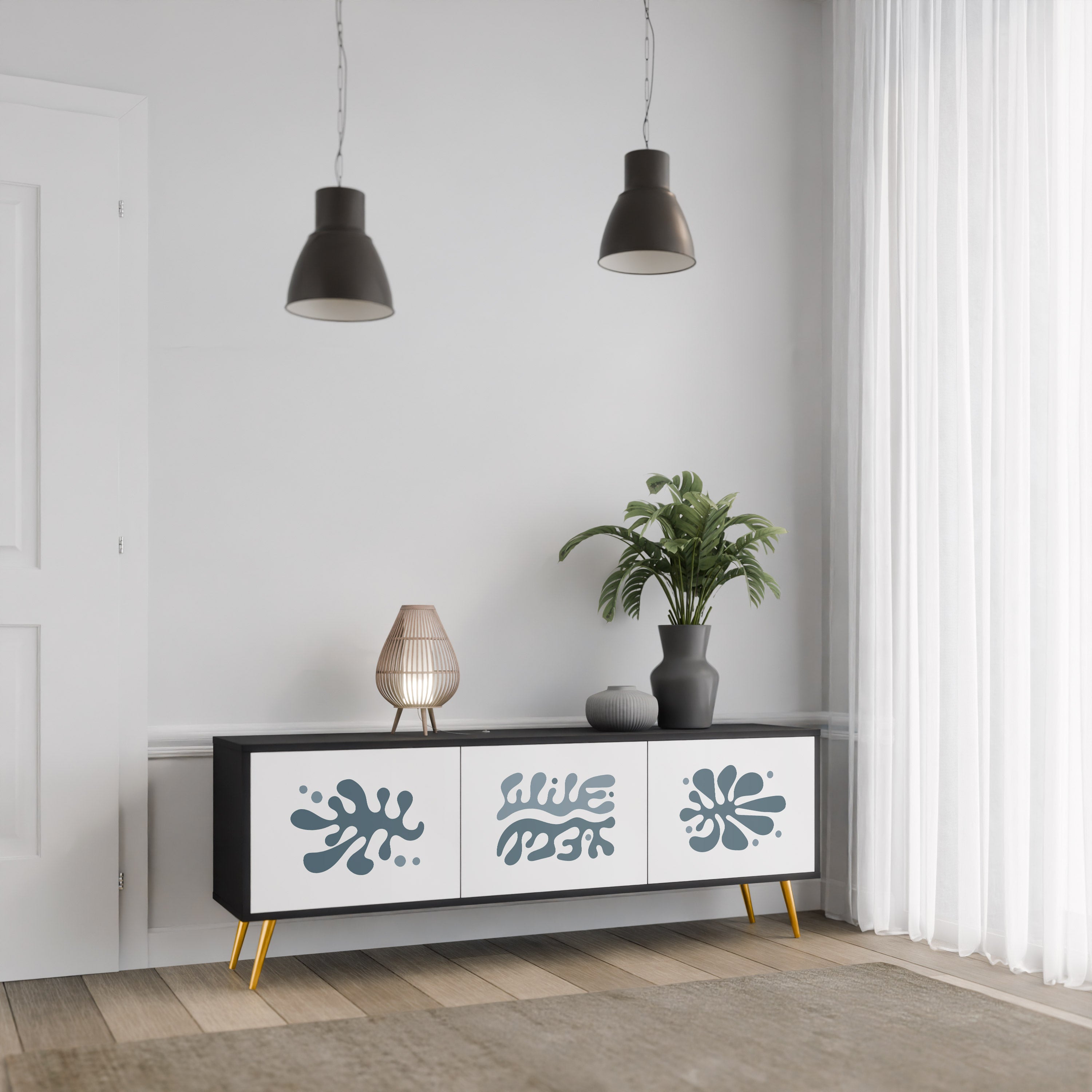 WONDERLAND VEGETATION TV-bänk med 3 dörrar i svart finish