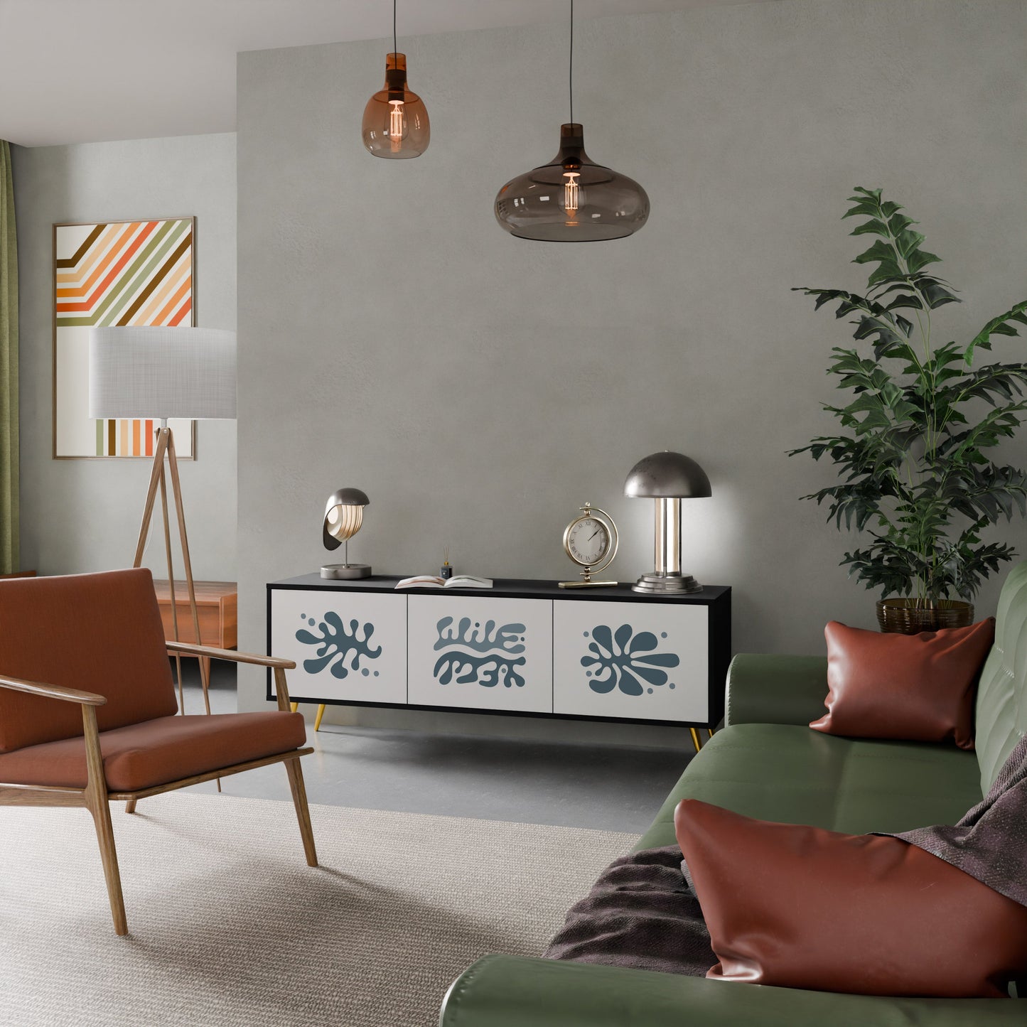 WONDERLAND VEGETATION TV-bänk med 3 dörrar i svart finish
