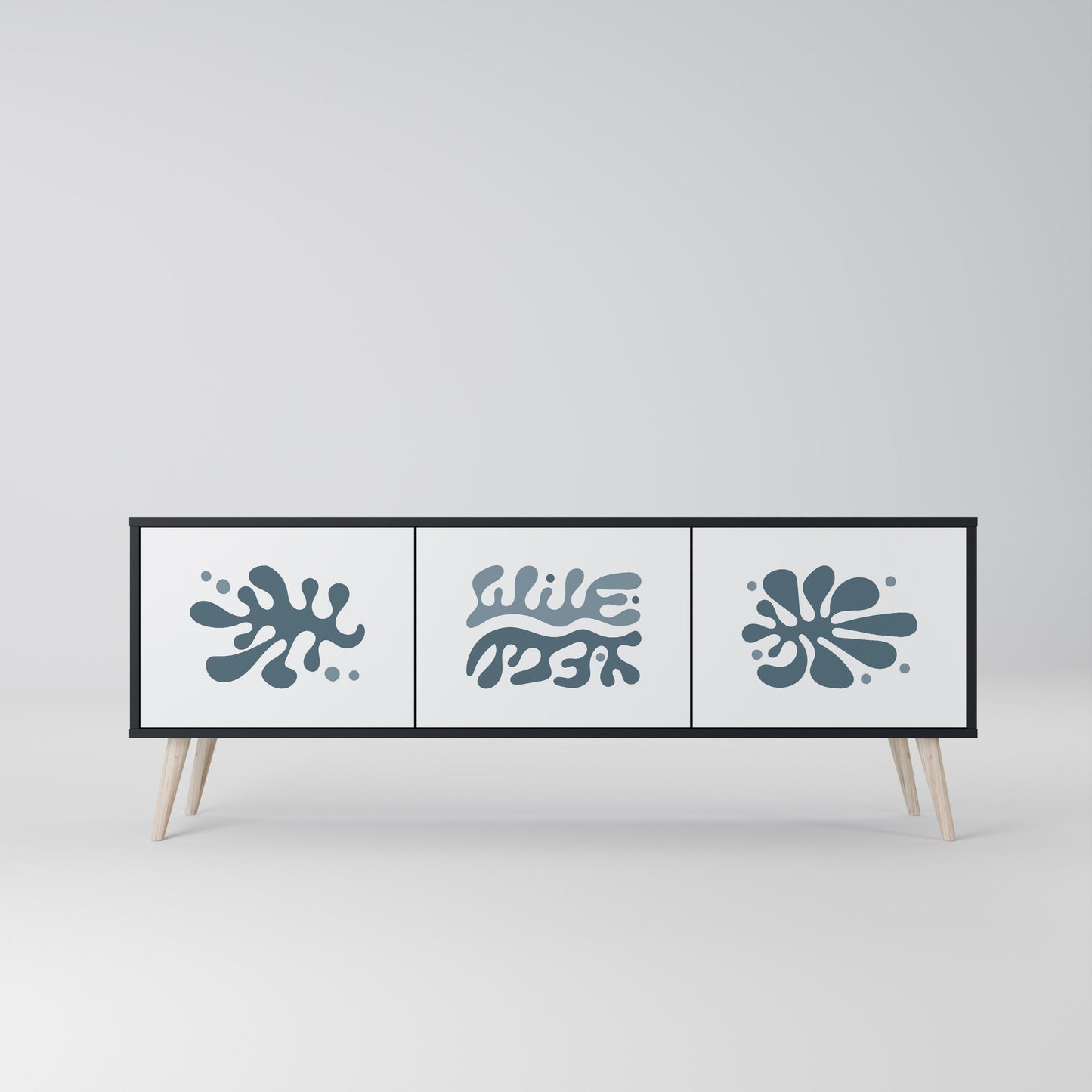 WONDERLAND VEGETATION TV-bänk med 3 dörrar i svart finish