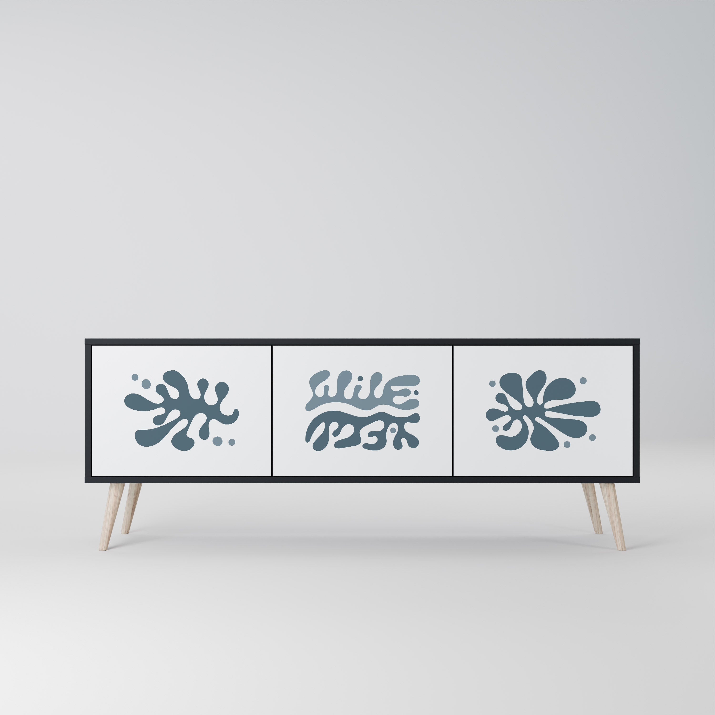 WONDERLAND VEGETATION TV-bänk med 3 dörrar i svart finish