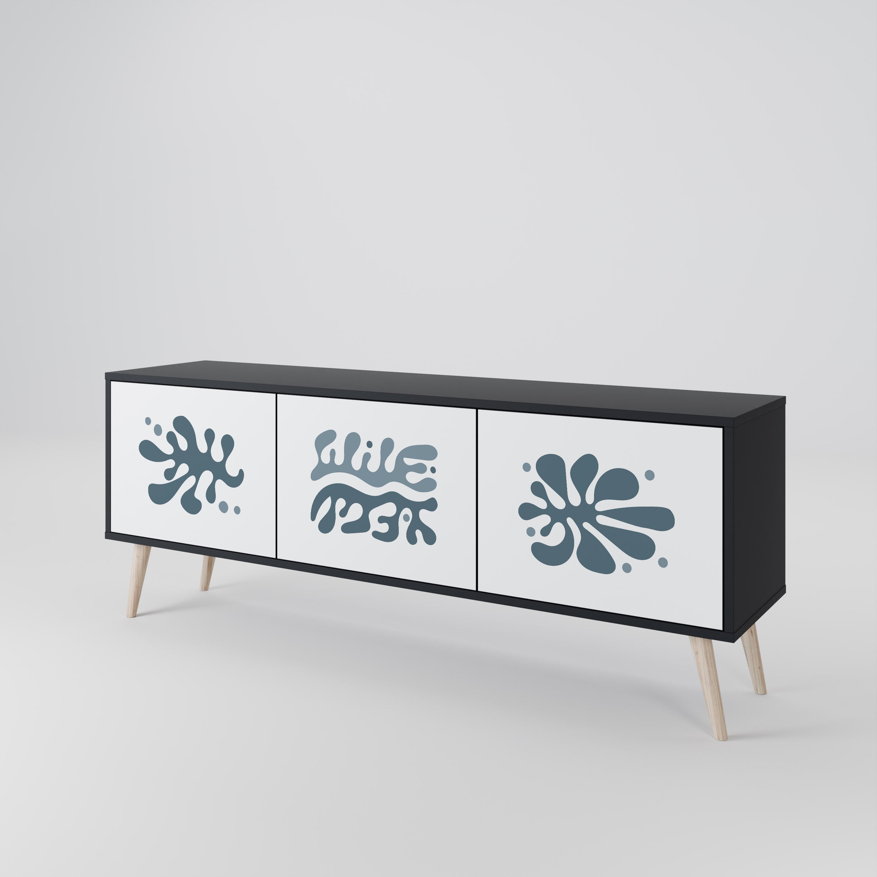 WONDERLAND VEGETATION TV-bänk med 3 dörrar i svart finish
